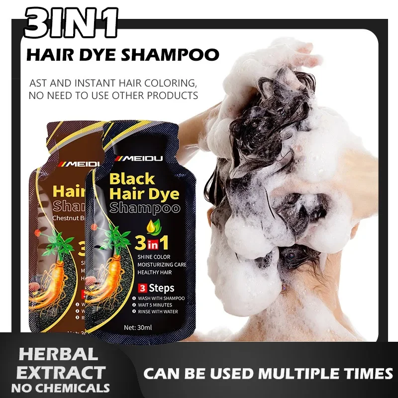 

3 in 1 Hair Dye Shampoo Polygonum Multiflorum Essence White Hair Coverage Men Women Quick Coverage Lasting Effective Safe