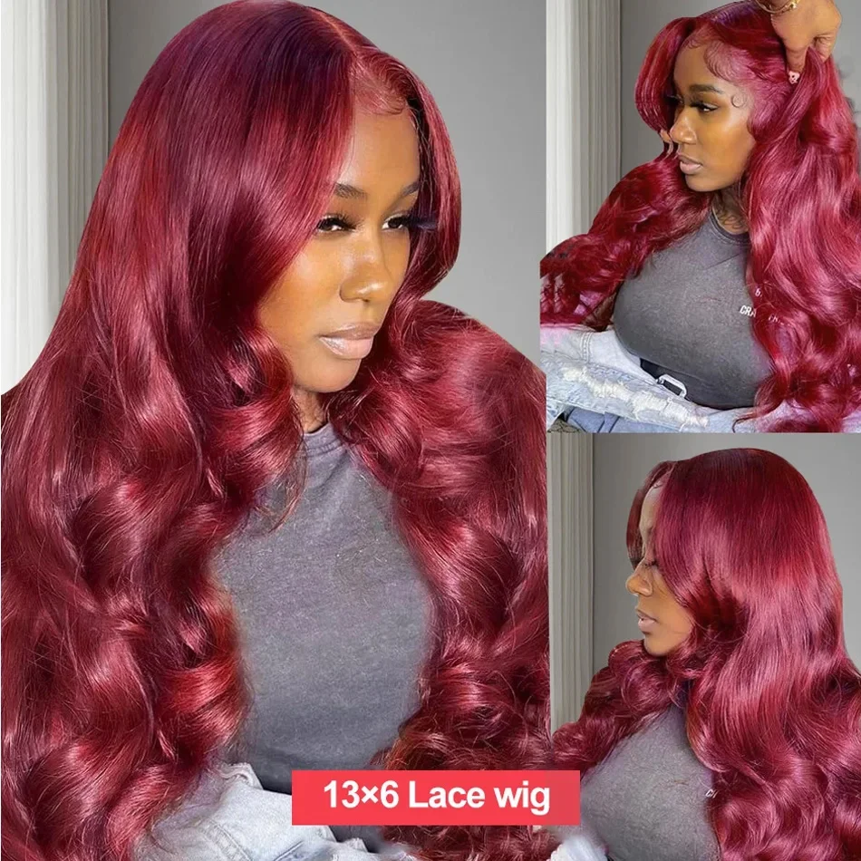 99j Burgundy 13x4 Lace Front Wigs Body Wave 13x6 Lace Front Wigs Human Hair Brazilian Red Curly Wigs 100% Human Hair