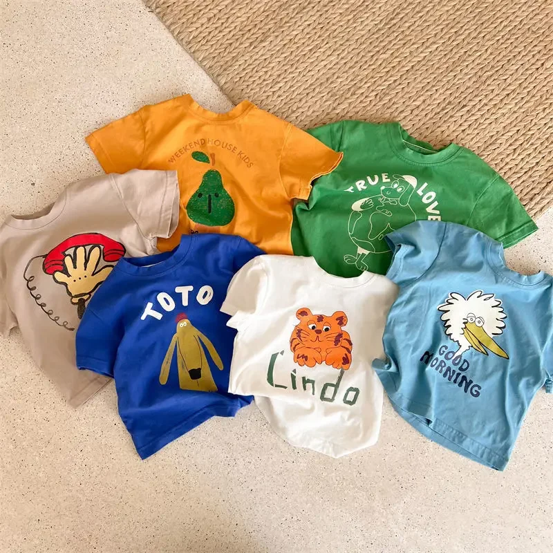 Latest children's fashionable pure cotton T-shirt - cute cartoon-style soft and comfortable boys' and girls' tops