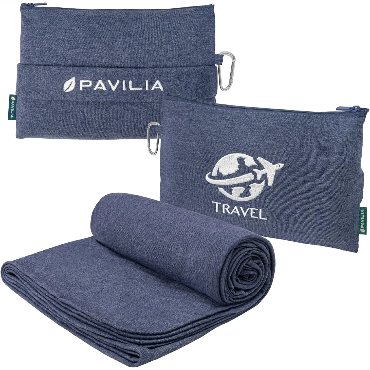 

Travel Blanket Compact, Soft Fleece Portable Throw Pillow Combo Set for Plane Car Trips, Navy Blue 65x40 Inch