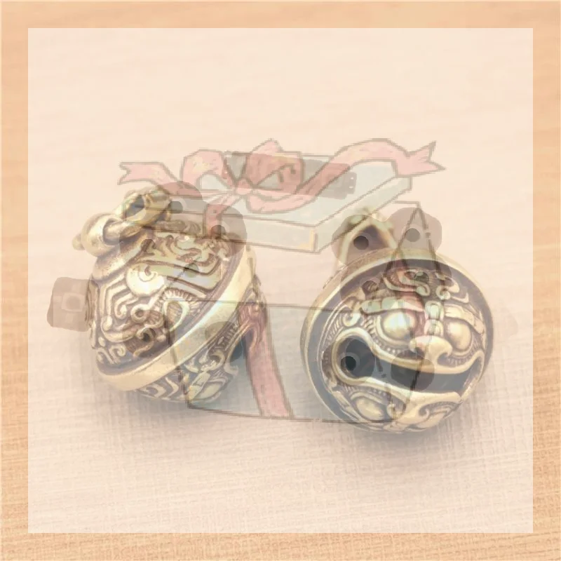【CC】1PCS NEW Vintage Brass Taotie Pure Copper Gluttonous Bell Car Key Chain Pendant Small Pendant Men And Women