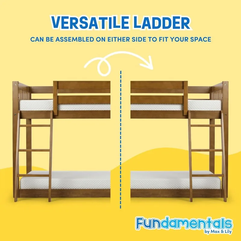 Beliche baixo duplo fundamental Max & Lily, estrutura de cama moderna infantil de madeira maciça com ripas de madeira fortes, acabamentos não tóxicos