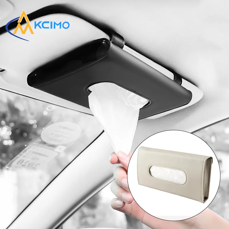Universal Car Sun Visor Tissue Dispenser, PU Leather Hanging Tissue Holder with Multi-Spot Installation, Mask & Tissue Storage