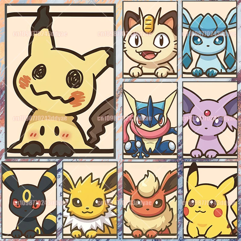 

Anime Pokemon Canvas Painting Pikachu Eevee Poster Q Version Cartoon Painting Wall Art Picture Home Decor Children's Gift