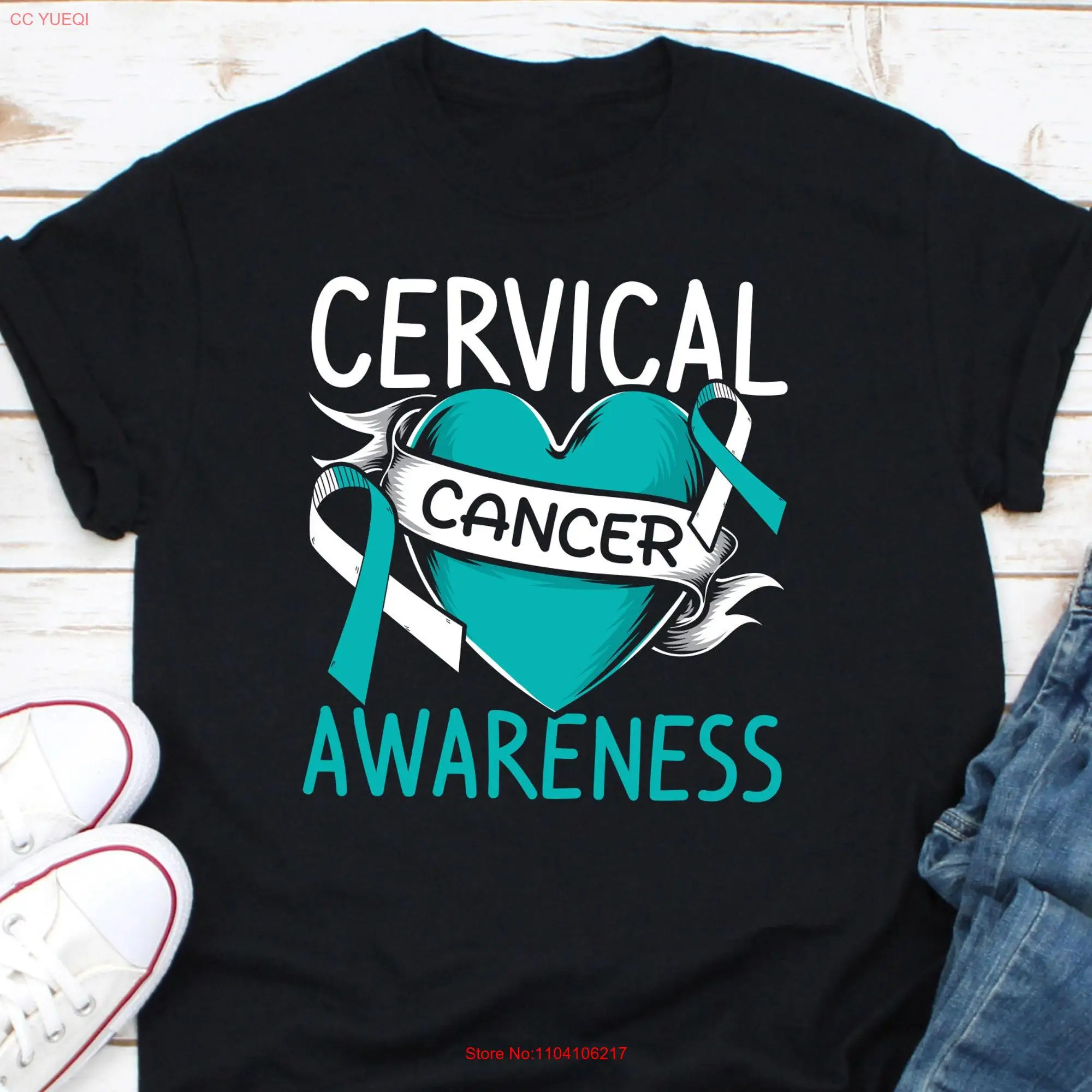 Cervical Cancer Awareness T Shirt I Wear Teal For Rainbow Ribbon long or short sleeves