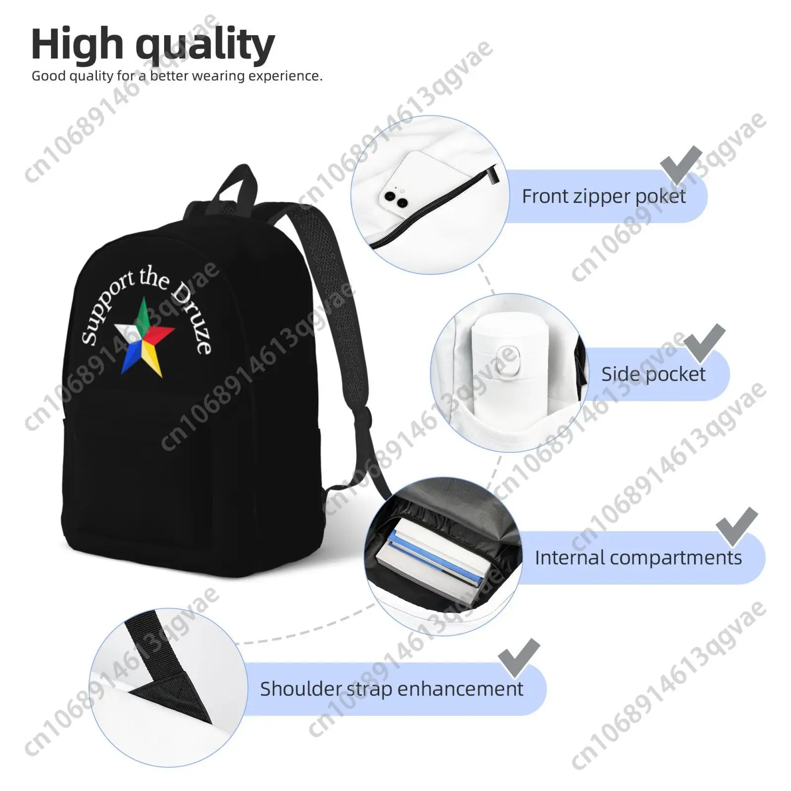 Support The Druze Logo Druze Star Custom Canvas Lightweight Backpack Fashion Durable Student Men Women Business Daypack