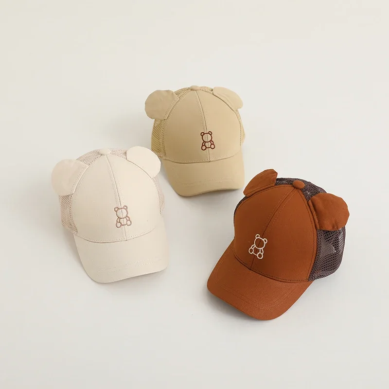 أزياء القطن قبعات للحماية من الشمس للأطفال طفل الصيف Snapback قبعة طفل الفتيات والفتيان الكرتون لطيف الدب التطريز الأطفال قبعة بيسبول