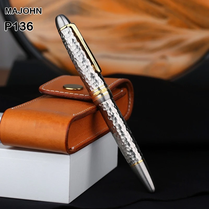 

MAJOHN Titanium Alloy Ti-136 Piston Fountain Pen EF/F Metal Brushed Anti-slip Hammer Pattern Version Pen School Supplies