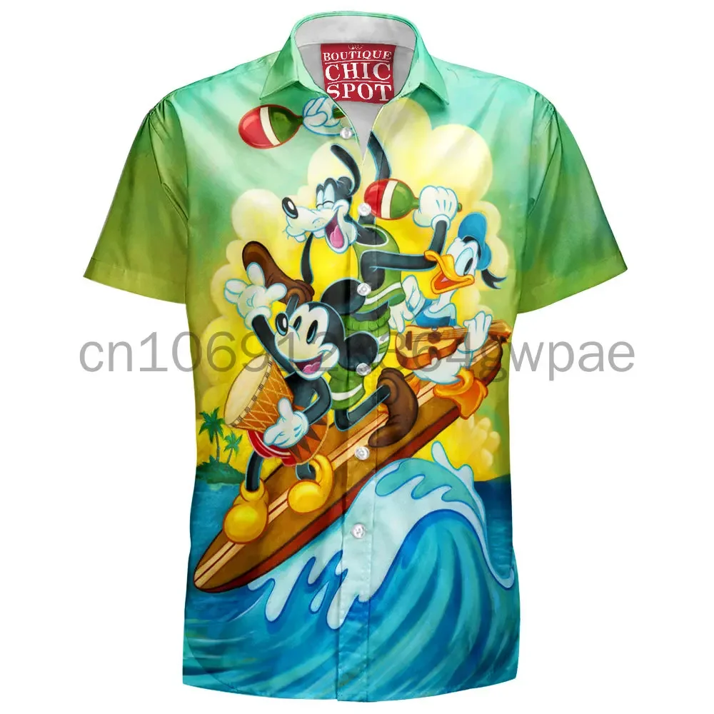 Disney Goofy Hawaii Shirt Herren Damen Kurzarm Button Down Shirt Disney Graffiti Revers Shirt lässig Retro Strand Shirt