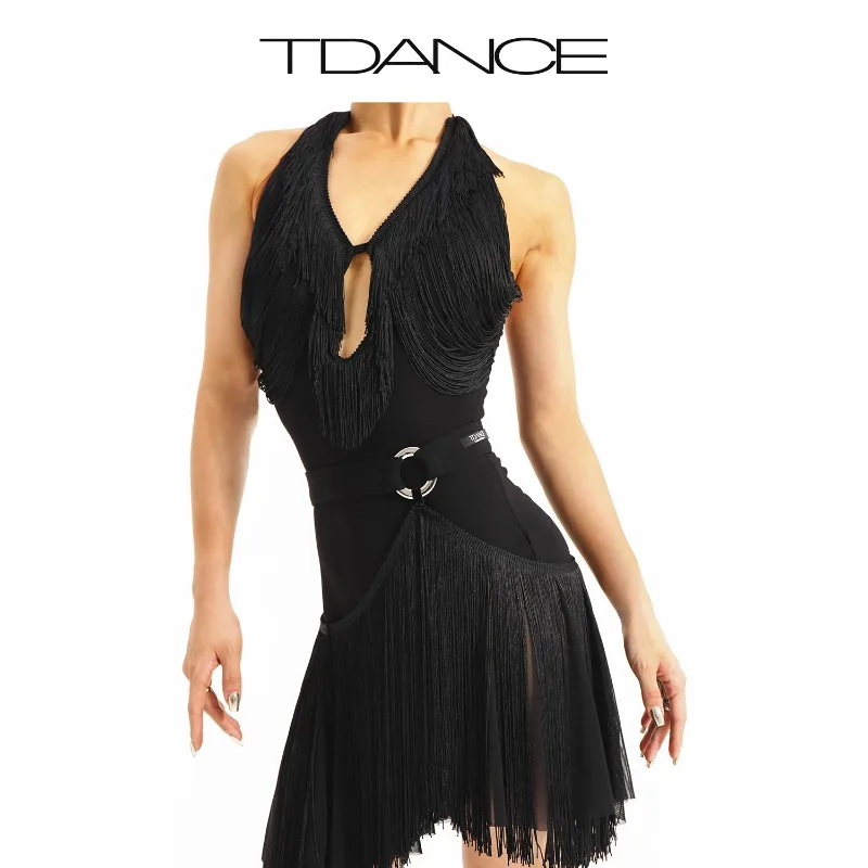 Vestido de prática latina TDANCE personalizado [meia saia com borla circular de metal] Design Sense adulto cintura oca GL-24