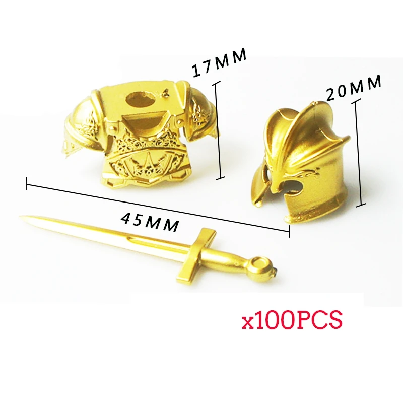 100PCS MOC Medieval Knights Weapons Rome Warriors Soldiers Armor Helmet Building Blocks DIY Brick Accessories Toys For kid Gifts
