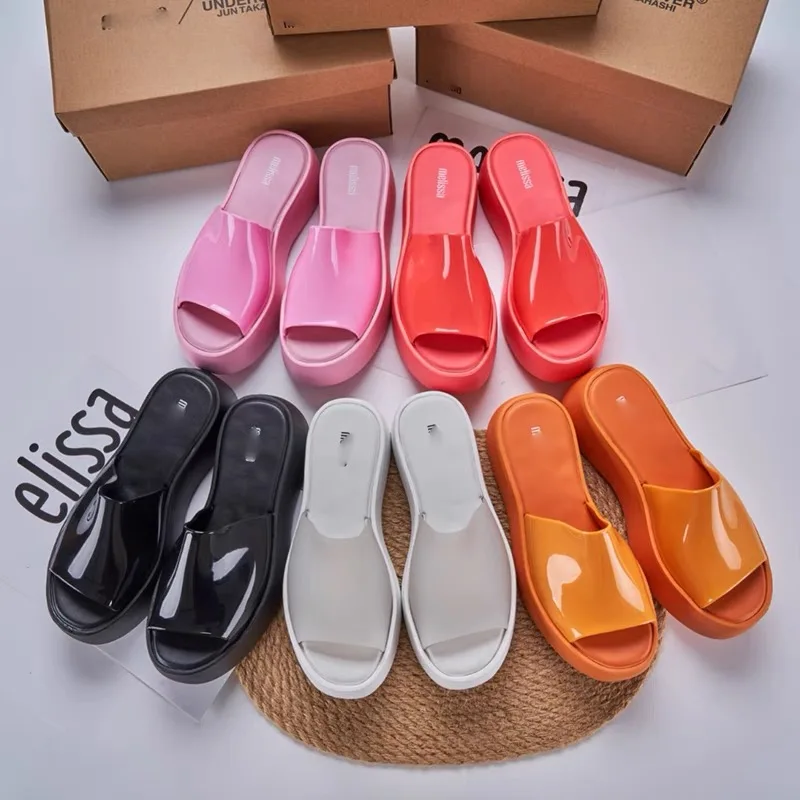 Mini Melissa Sandal Summe damskie kapcie koturny plażowe klapki modne wysokie obcasy damskie buty z grubymi zjeżdżalniami Mujer