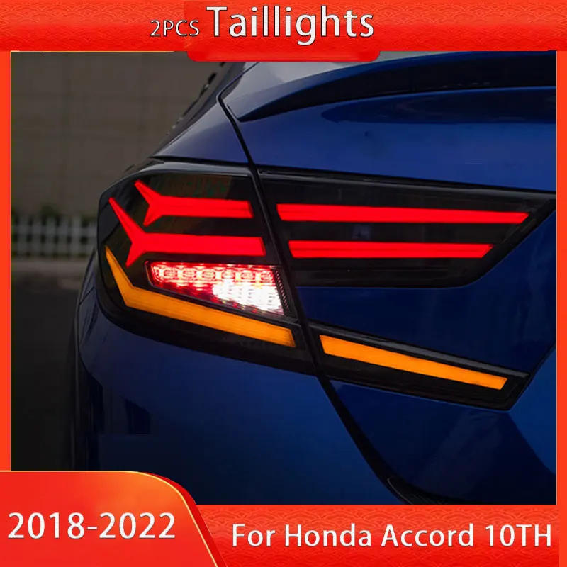 2pcs Tail Lights for Honda Accord 10th Gen 2018-2022 LED Animation DRL Sequential Indicator Rear Lamp Assembly Plug and play