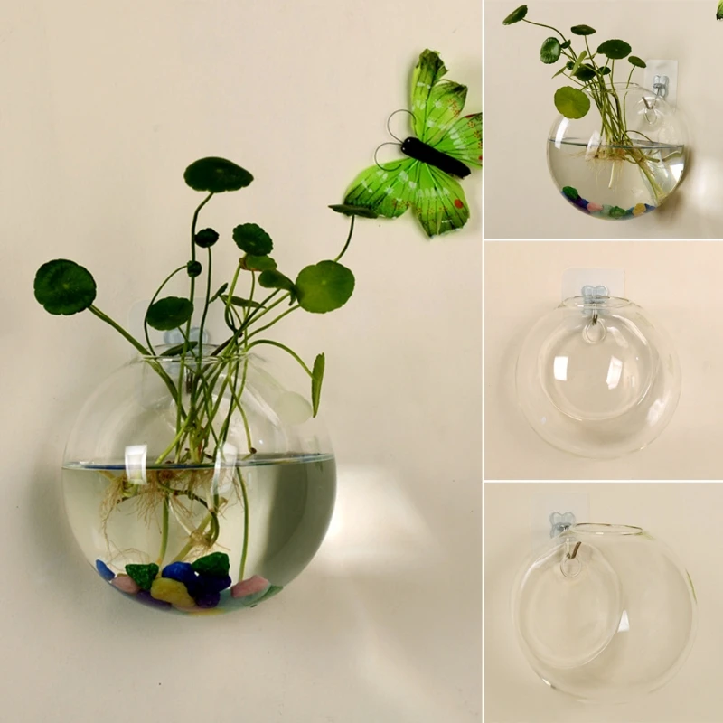 8cm/10cm/12cm Wall Hanging Hydroponic Glass Vase Small Hanging Fish Tank Wall Mount Glass Vase Landscape Decoration