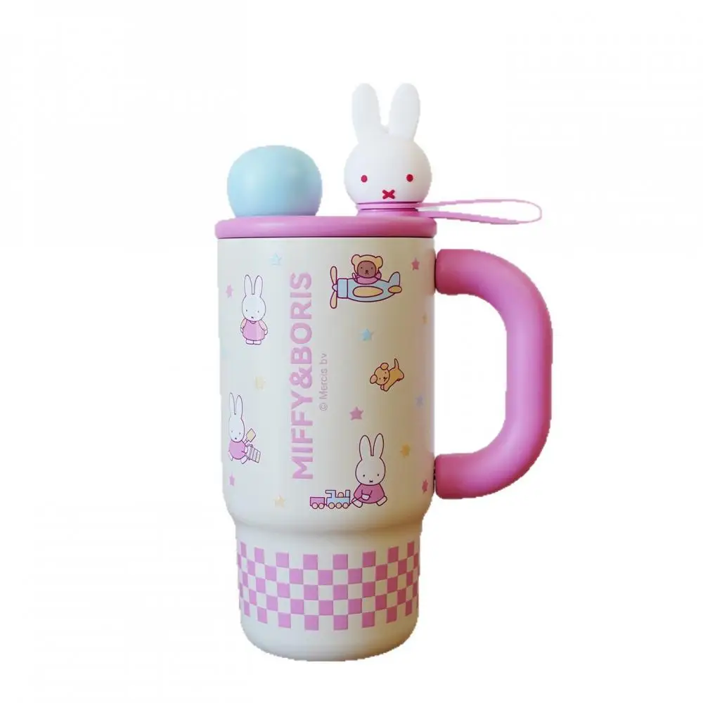 Miffy Cartoon Kinder-Thermosbecher mit Griff, isolierte Tasse aus Edelstahl im mehreren Stil, niedliches Kaninchen-Bär-Muster, thermisch