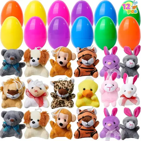 토끼 모양의 탁상 손과 발 인쇄 나무 장식 기념품 플라크는 부활절에 적합합니다 12 Pcs Prefilled Easter Eggs