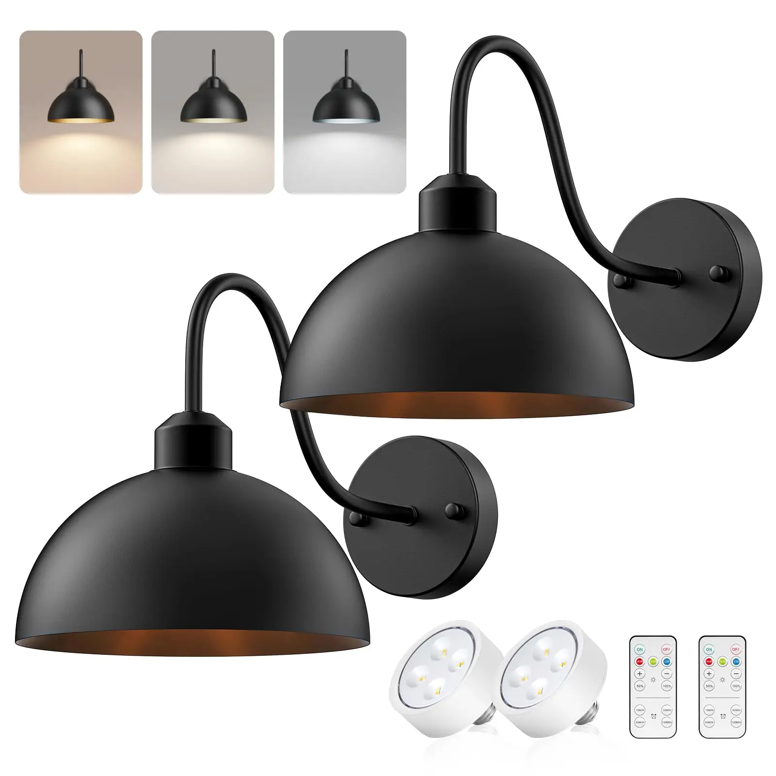 

2 Packs Battery Operated Wall Sconce, Black Wireless Sconces Dimmable with Remote, Industrial Wall Lamp for Bedroom