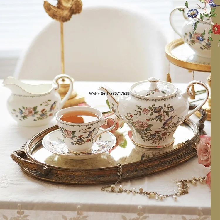 

British Aynsley Bird Ceramic Reusable Coffee Cup and Saucer Set English Afternoon Tea Set Minimalist European Style Gift Box