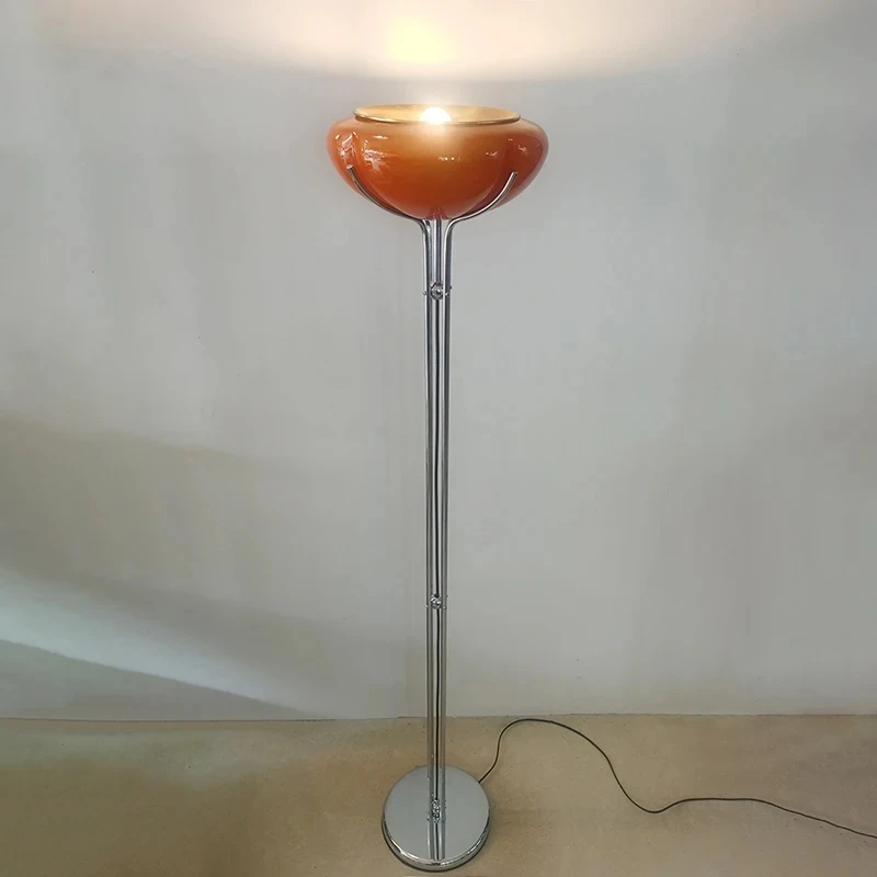 Vintage Orange Glass Floor Lamp Chrome Base Standing Lamp for Living Room Background Corner Lamp Decor Study Creative Room Light