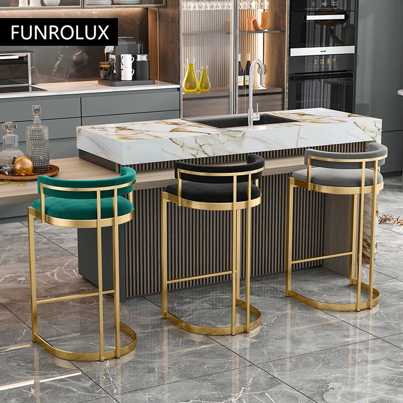 Bar Stool Iron Home Back Bar Stool Light weight Luxury Simple Counter Stool Kitchen Stools