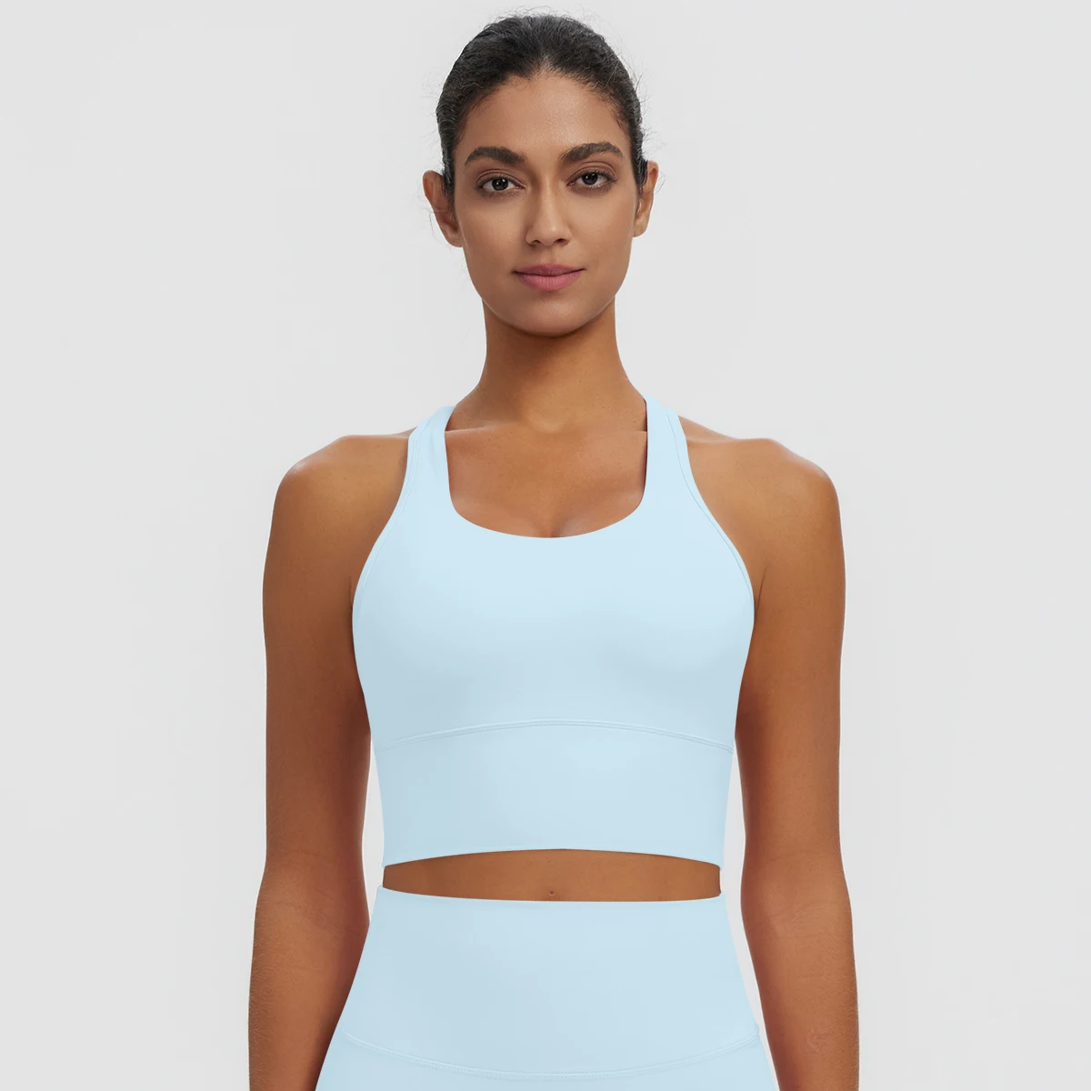 Rooftrellen Damen Einfarbige Yoga-Weste mit Raffung, schönem Rücken, I-förmigem Design, Yoga-Top mit Brustpolster, stoßfestes Workout-Top – Detail 15