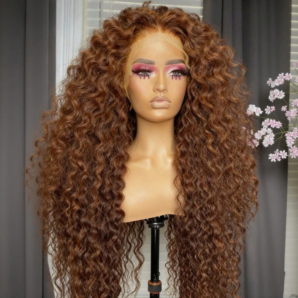 Deep Wave Chocolate Brown Lace Front Wig 100% Human Hair Water Wave 13x6 13x4 220% Density Curly Lace Frontal Wigs Pre Plucked