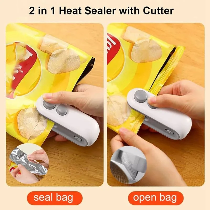 Mini Bag Sealer, 2-In-1 USB Charging Sealer, Portable Handheld Rechargeable Vacuum Food Sealer, Bag Sealer