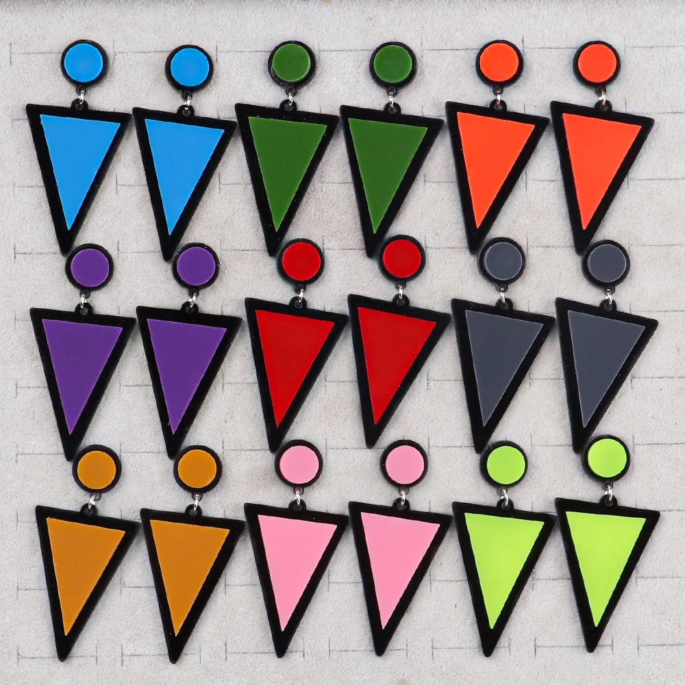 FishSheep Korean Multi Color Acrylic Triangle Drop Earrings for Women Geometric Personality Dangle Earring Jewelry for Party