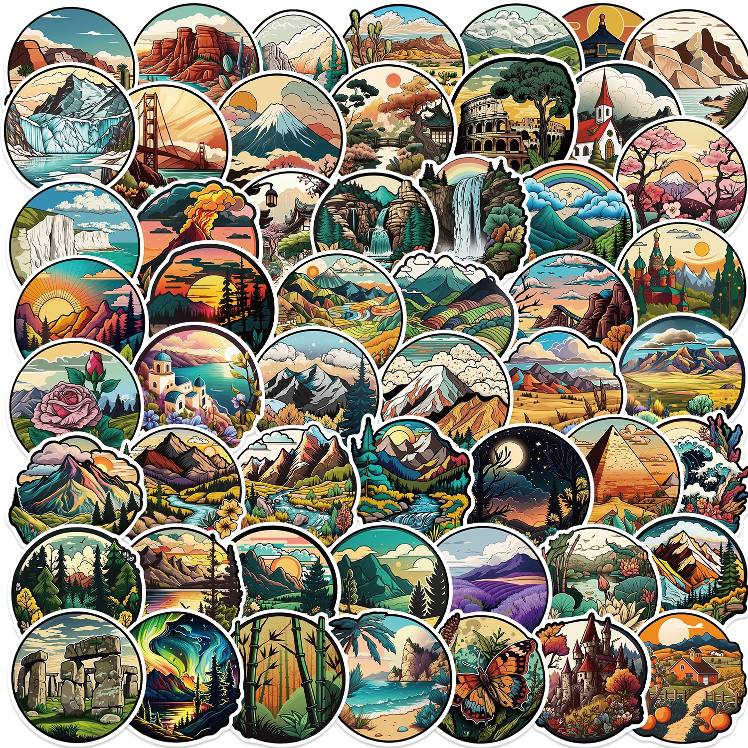 55pcs Mountain Scenery Stickers Cute Cartoon Decals Toys Laptop Notebook Luggage Motorcycle Decoration Sticker