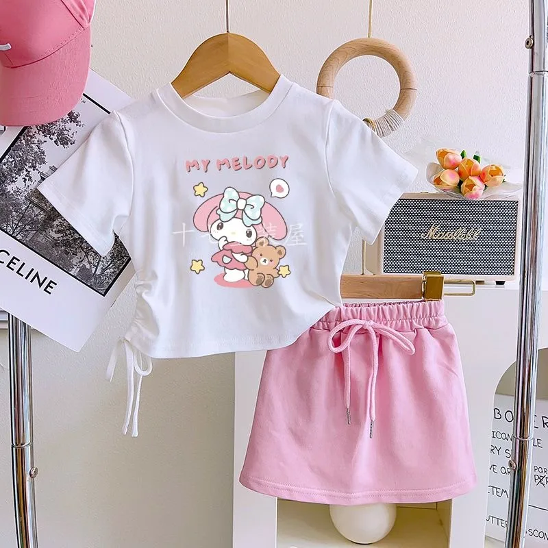 

Girly Heart My Melody Anime Kawaii Sanrio Ins Fashion Summer Short Sleeved Shirt Pants Set Cute Cartoon Printed Hoodie Clothes