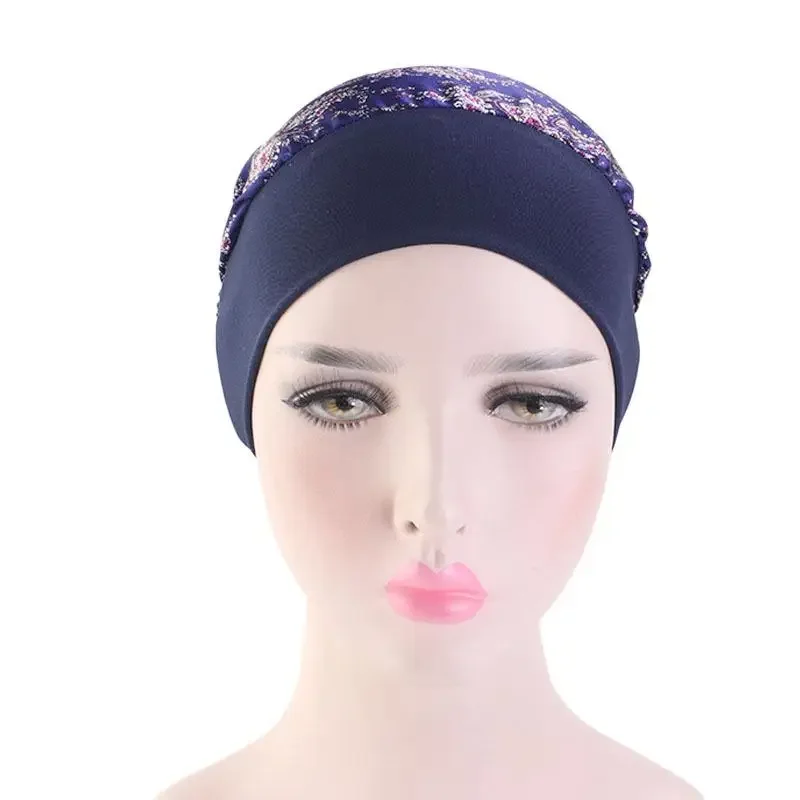 Womens Muslim Hijab Cancer Chemo Flower Print Hat Turban Cap Cover Hair Loss Head Scarf Wrap Pre-Tied Headwear Strech Bandana