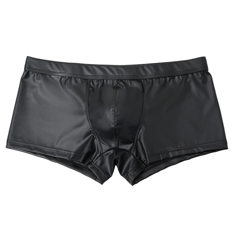 1pc Men Sexy Patent Leather Boxer Shorts U-convex Pouch Underwear Club Erotic Pantie Low Waist Faux Leather Tight Trunks