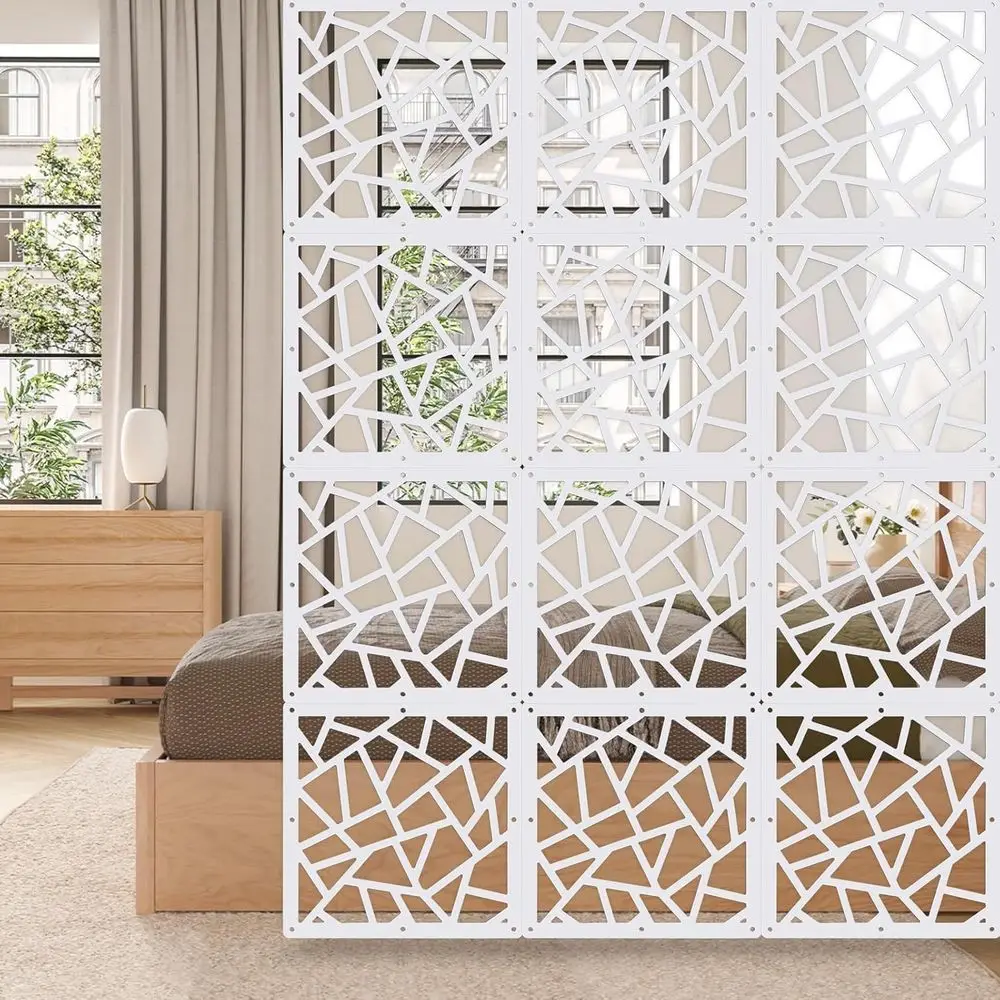 

Hanging Room Divider,White DIY Panel Screens Partition,12 Pieces Wood-Plastic Panel Screen,Wall Dividers Room Decoration for Hom