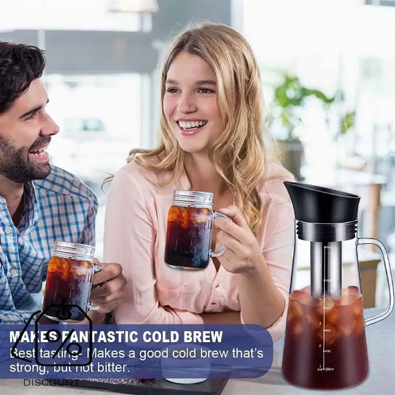 ABBN-Eiskaffeemaschine, Kaltbrüh-Teekrug, langlebiges Glas und luftdichter Deckel, Kaffeekanne, 1,2 l