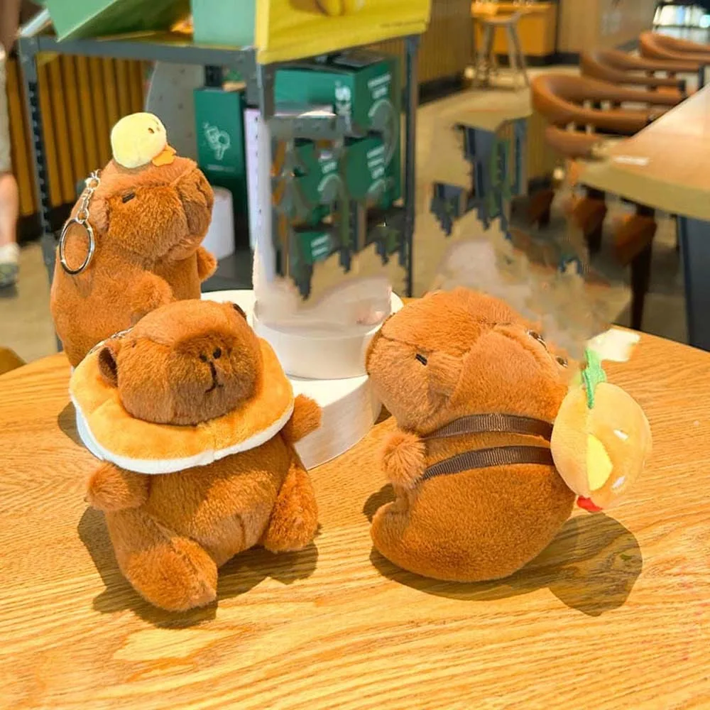 Kawaii Soft Capybara Key Ring Hamburger Toast Plush Animal Pendant Funny Fur Cartoon Doll Keychain Women