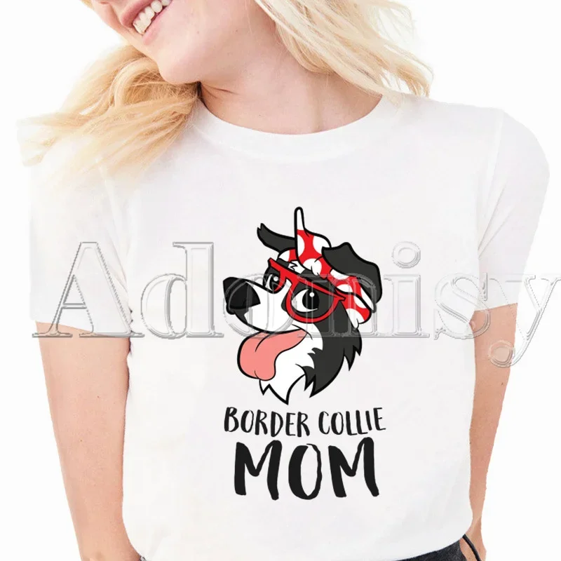 Border Collie Print T-shirts Women Summer Graphic Tees Funny Shirts For Woman Tshirts Loose Crew Neck Harajuku Tops