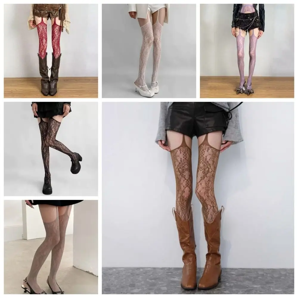 Sweet Transparent Mesh Flower Long Tights Ultra-thin Irregular Mesh Pantyhose Lolita JK Style Hollow Leggings Women Lady
