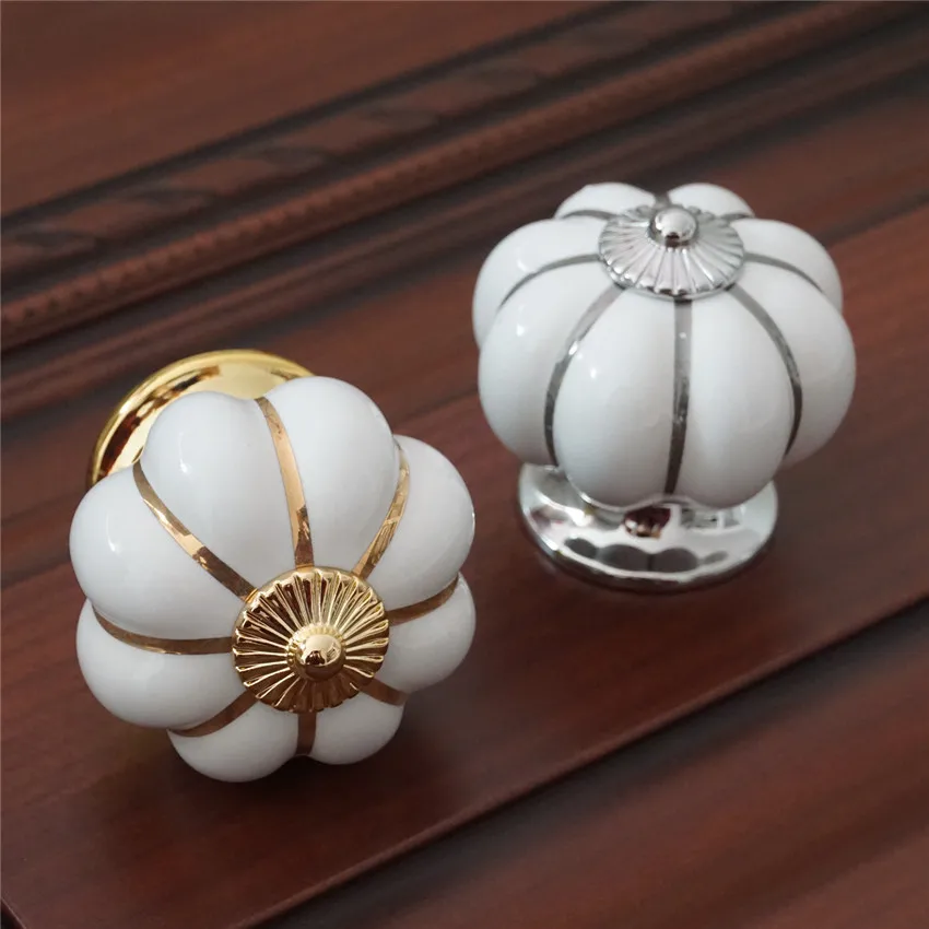 Gold Silver Pumpkin Ceramic Knobs Drawer Knob Pulls Handles Dresser Knob Kitchen Cabinet Door Handles Cupboard Knobs