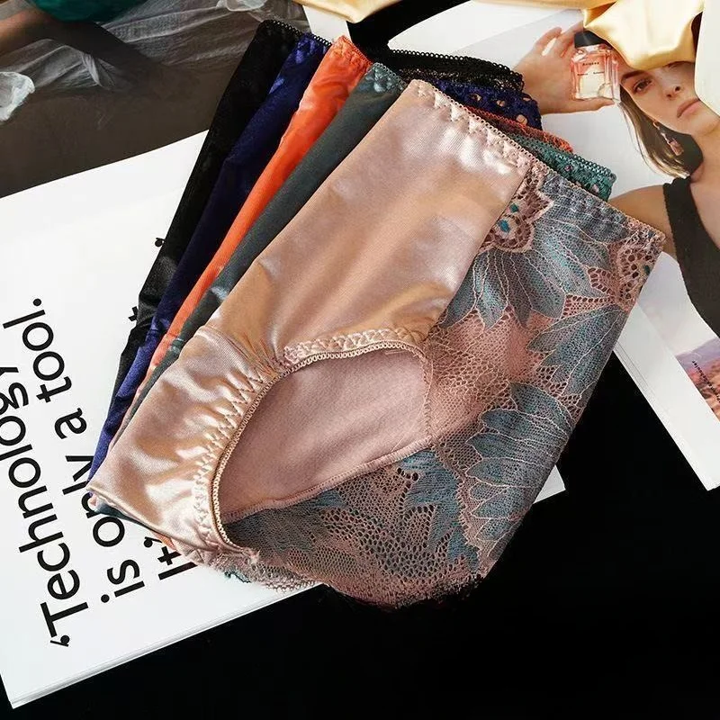 Plus Size Women's Panties High Waist High Elastic Lace Sexy Silk Comfortable Breathable Cotton Crotch Women's Triangle Comfort