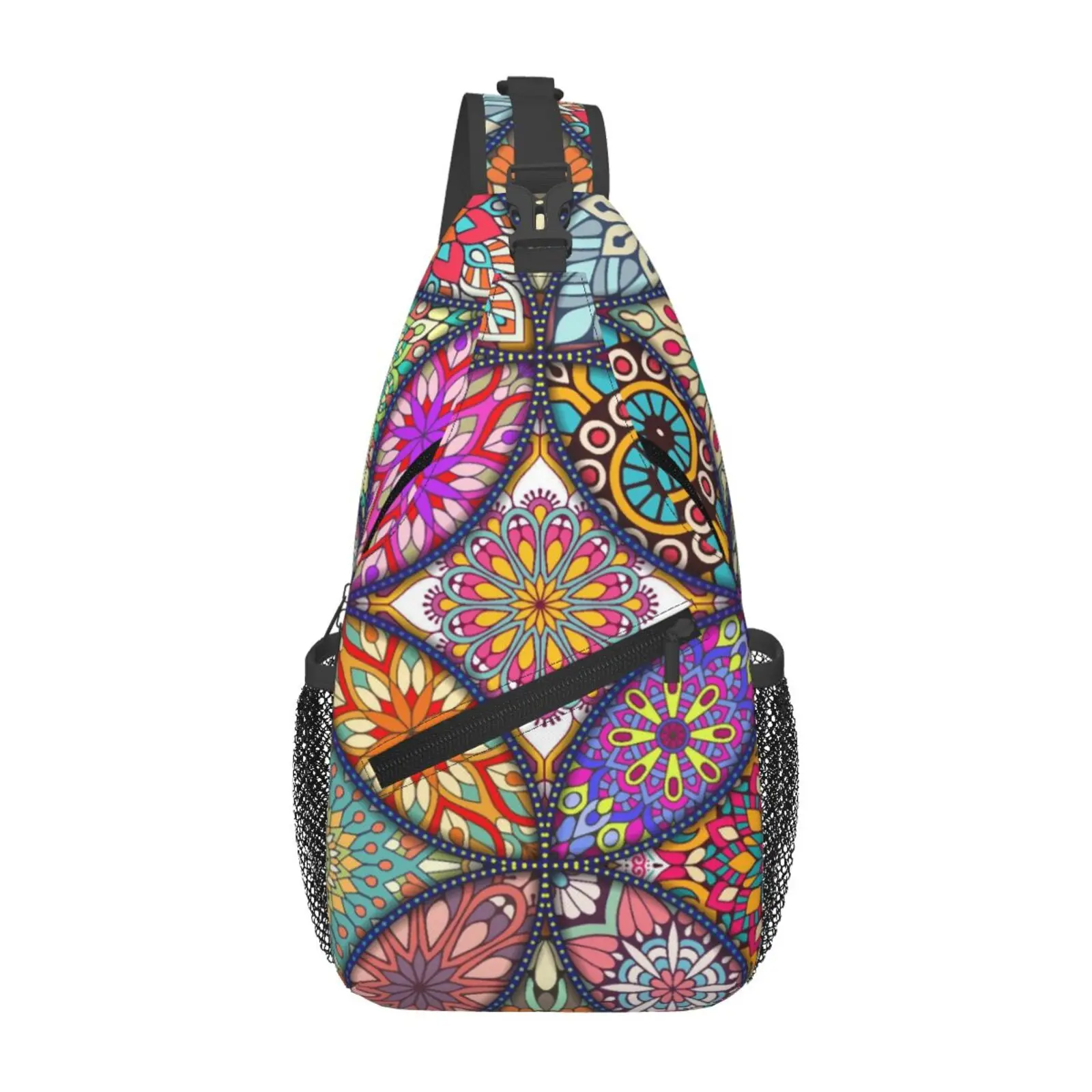 Fashion Boho Mandala Floral Chest Sling Bag Lightweight Adjustable Crossbody Shoulder Pack Casual Outdoor Travel Daypack