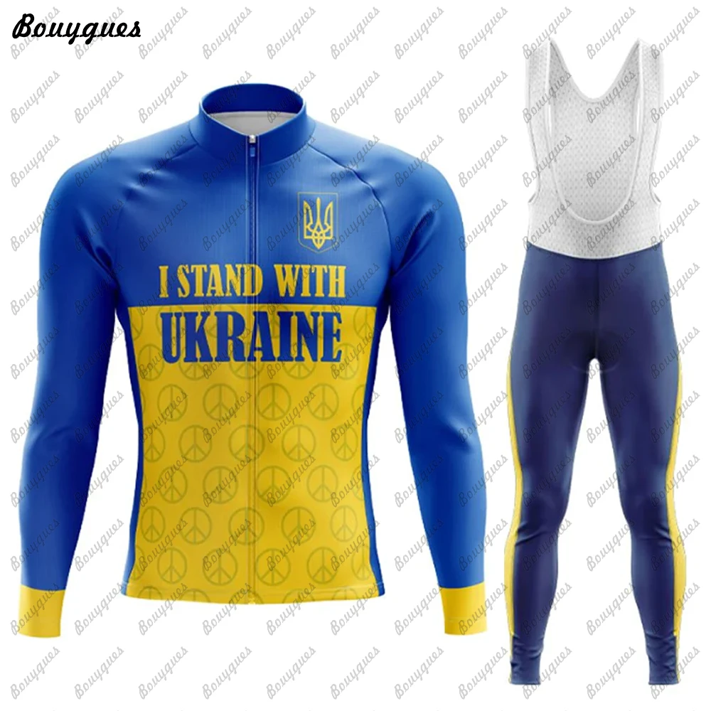 New Ukraine Men Winter Thermal Fleece And Thin Cycling Clothes Set Long Sleeves Jersey Suit Outdoor Riding Bike MTB Bib Pant