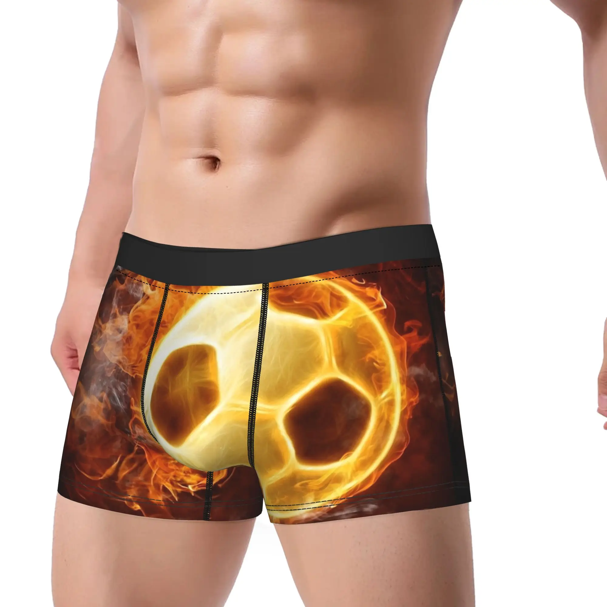 Men's Fire Balls Soccer Football Sports Long Underwear  Fashion Boxer Briefs Shorts Panties Male Breathable Underpants M-XXL