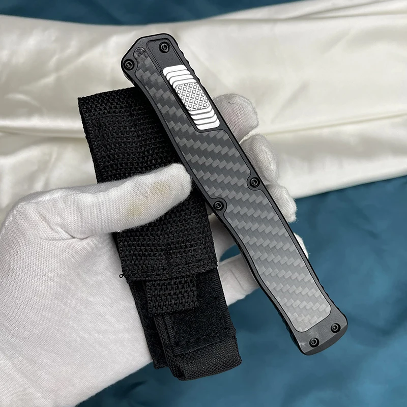 مايكرو OTF سكين D2 شفرة فولاذية صلابة عالية ألياف الكربون التصحيح سبائك الألومنيوم مقبض التخييم في الهواء الطلق سكين جيب الدفاع عن النفس #4