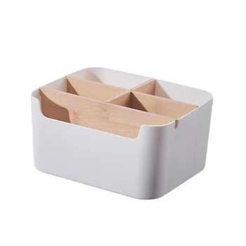 대나무 나무 메이크업 정리함 리모컨 보드, 데스크탑 보관함, 대용량 잡동사니 바구니