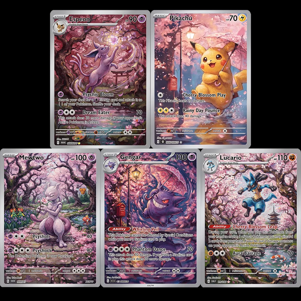 5Pcs  Holo Cards Gengar Mewtwo Lucario Toys For Kids Hobby Game Card Gift Hobby