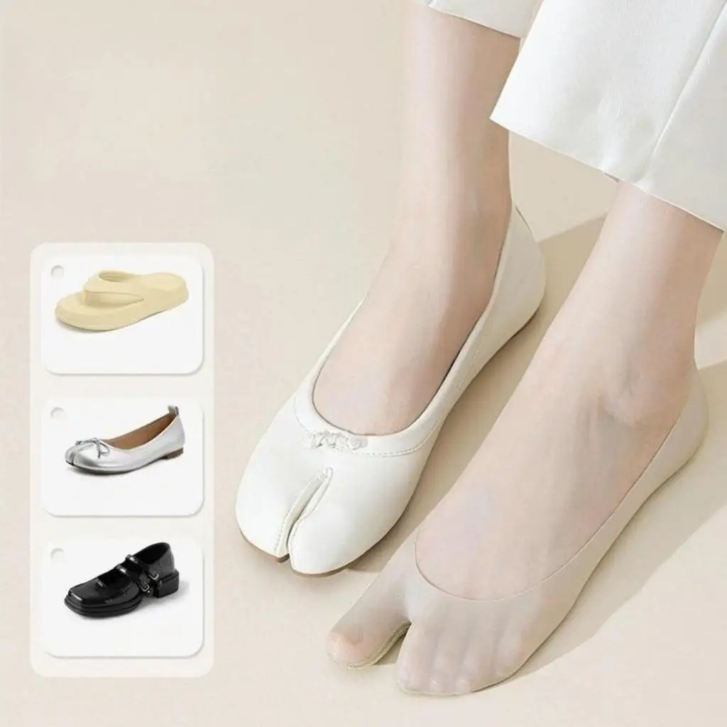 3 Pairs Split-toe Invisible Non-slip Boat Socks Women's Ice Silk Soft Split-toe Low-top Socks Thin Breathable Socks