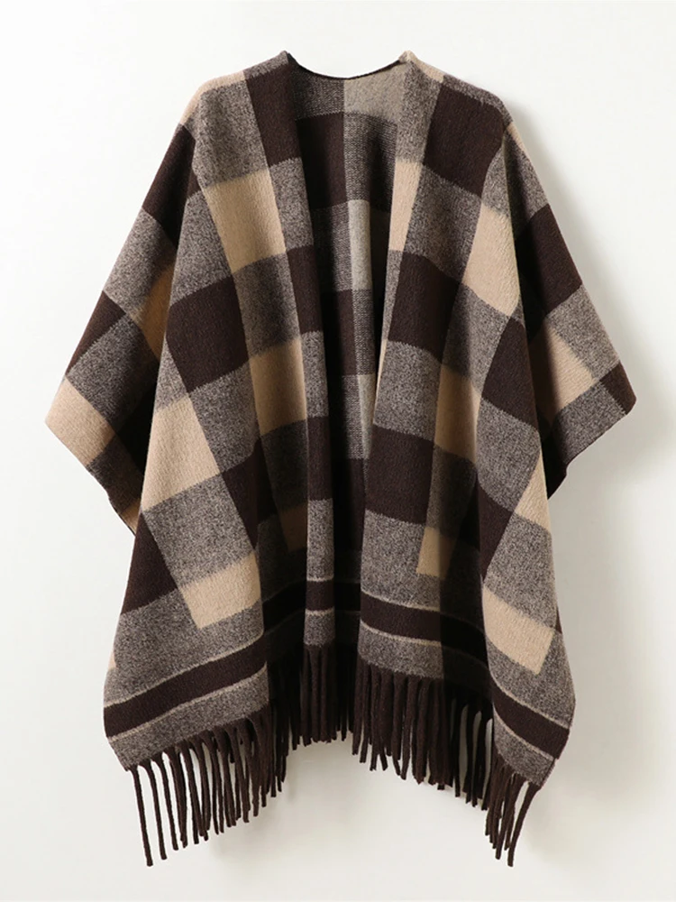

Winter Women Scarf Layers Poncho Elegant Lady Men Retro Plaid Tassel Wrap Shawl Casual Scarve Capa Para Mujer Pashmina Cloak New