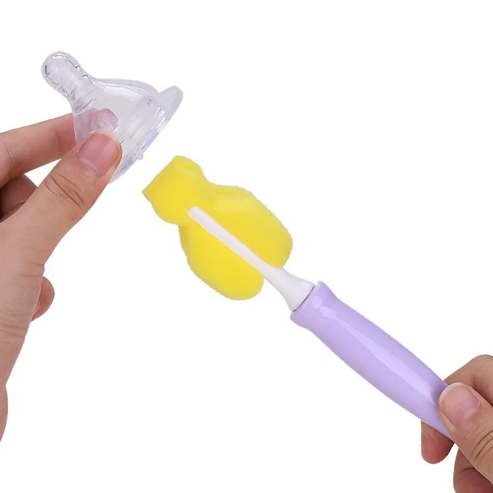 2Pcs Baby Bottle Cleaning Brush Set Eco-Friendly PP Handle Rotatable Feeding Bottle Sponge Pacifier Brush Nipple Cleaner