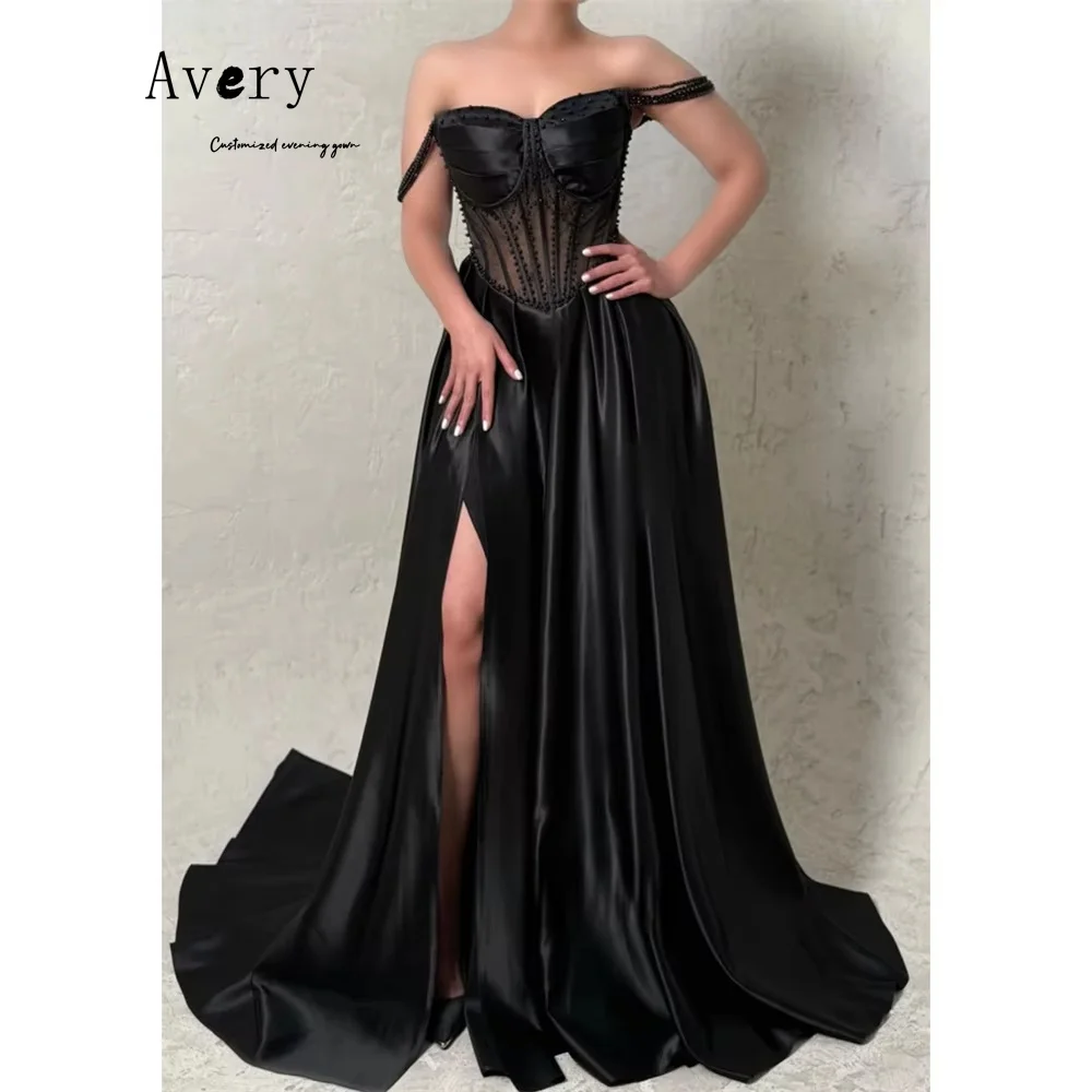 

Avery Custom Black Side Slit A Line Backless Elegant Evening Dresses for Woman Luxury Women's Elegant Party Dresses 2026 Dress