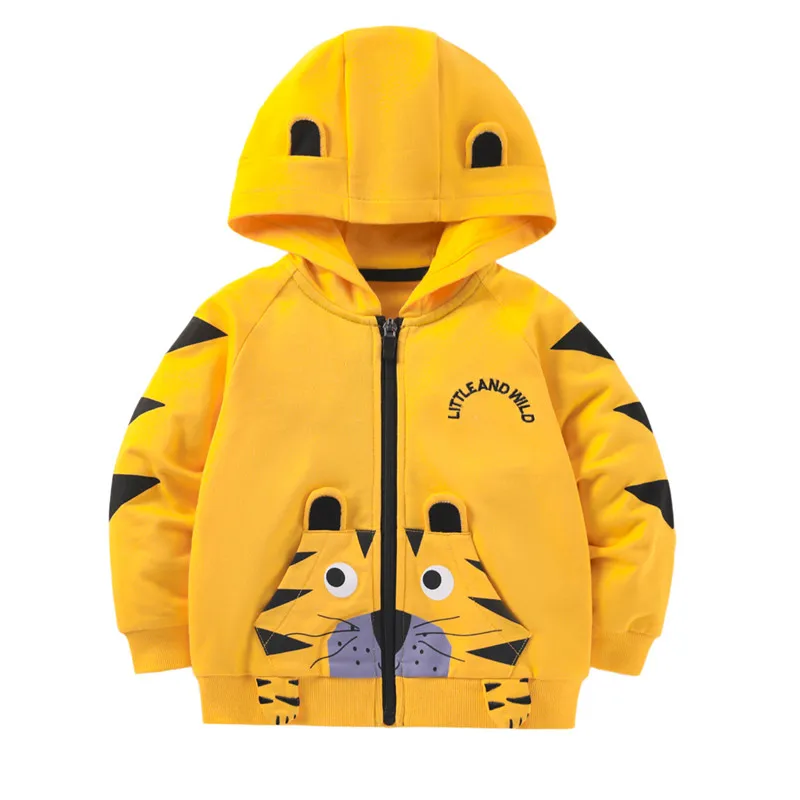 Jumping Meters Children\'s Boys Girls Hooded Coats For Autumn Spring Tiger Embroidery Hot Selling Baby Jackets Zipper Outwear